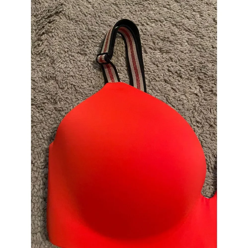 Victoria's Secret Red T-Shirt Bra with Striped Straps